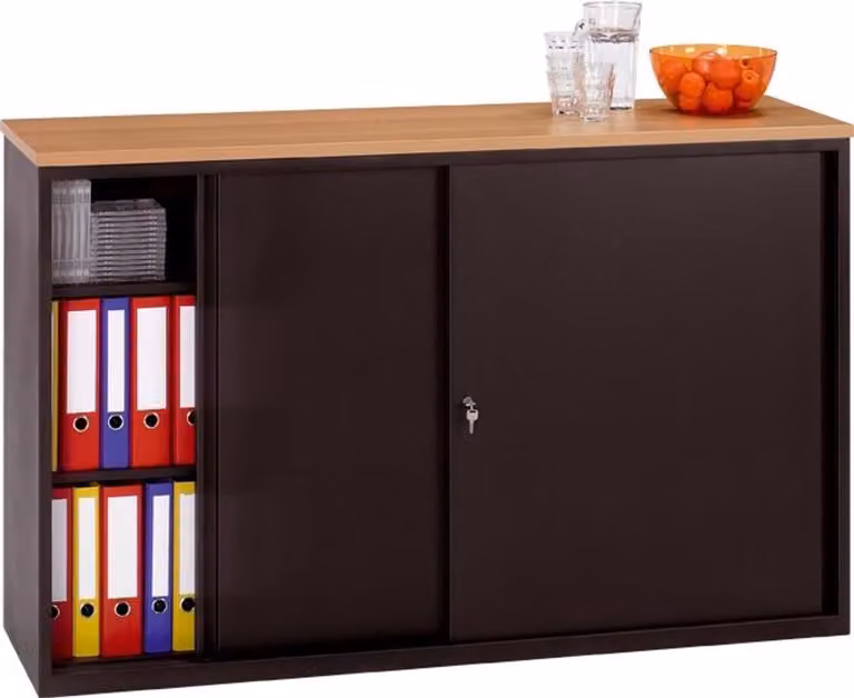 Lage schuifdeurkast Robson Eiken met Antraciet frame (Ral 7016), B: 166 cm, D: 40 cm, H: 100 cm