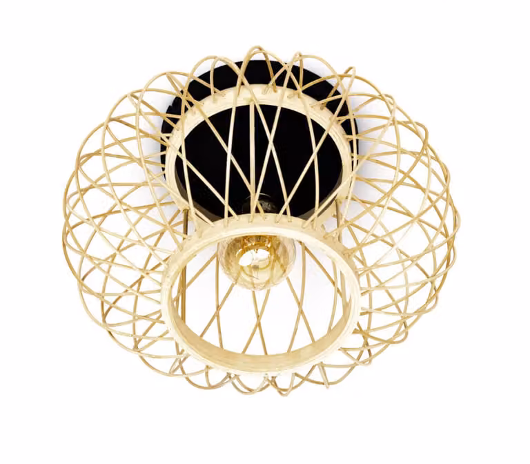 Landelijke plafondlamp Norah ETH van hout en zwart, Ø 30 cm