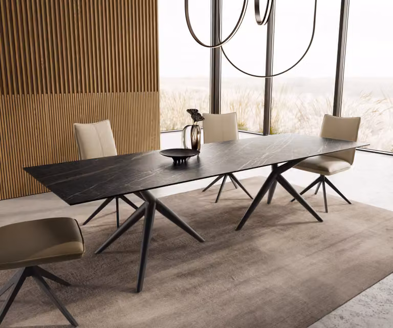 DELIFE Eetkamertafel Edge met keramisch blad Noir Desir bruin en zwart metalen onderstel, B/D/H: 153 x 153 x 76 cm