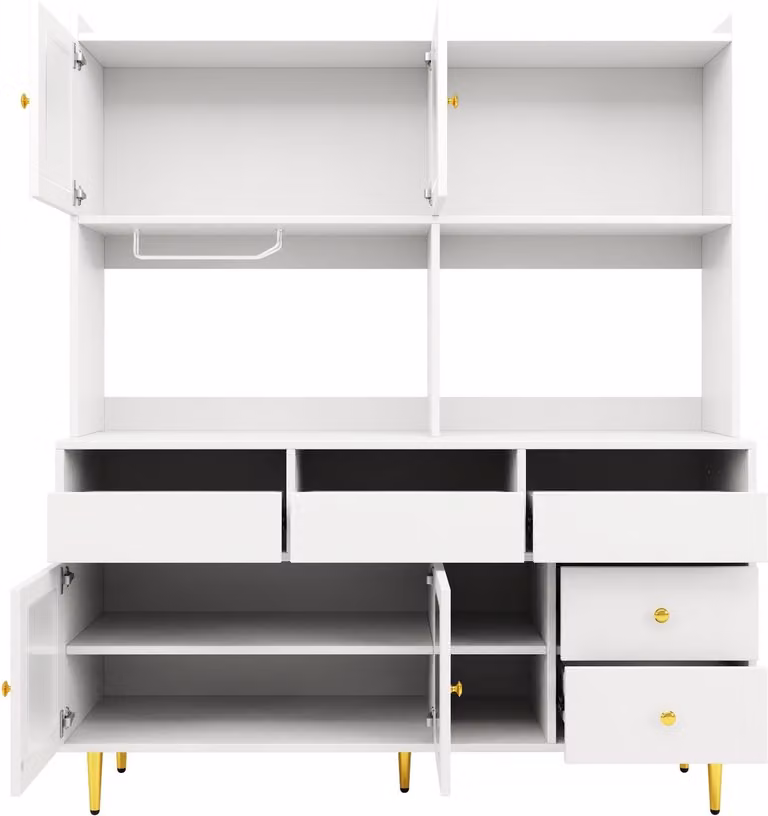 Restaurant-hogekast met Changhong-glasdeur en wijnglazenrek, wit met gouden decoratie, B/D/H: 145 x 39 x 171 cm
