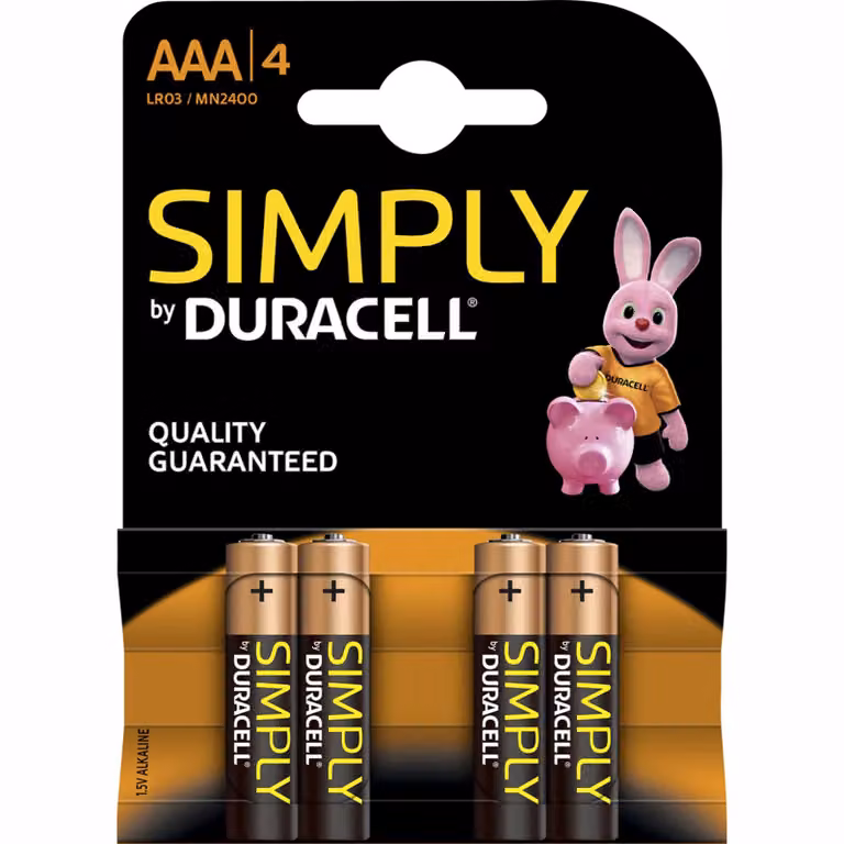 Duracell Simply D AAA batterijen, set van 4 stuks