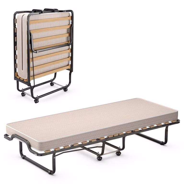 Costway Opklapbaar Gastbed met Luxe Matras, Metalen Frame, B/D/H: 90 x 200 x 41 cm