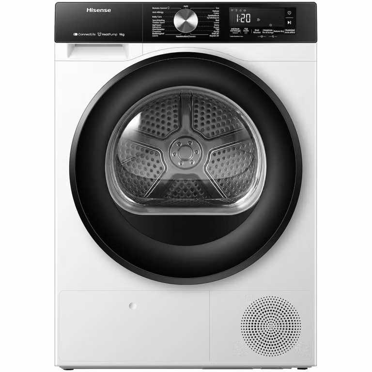 Hisense DH3S902BWCC Warmtepompdroger Wit, 9 kg, Frontlader, met Stoomprogramma's