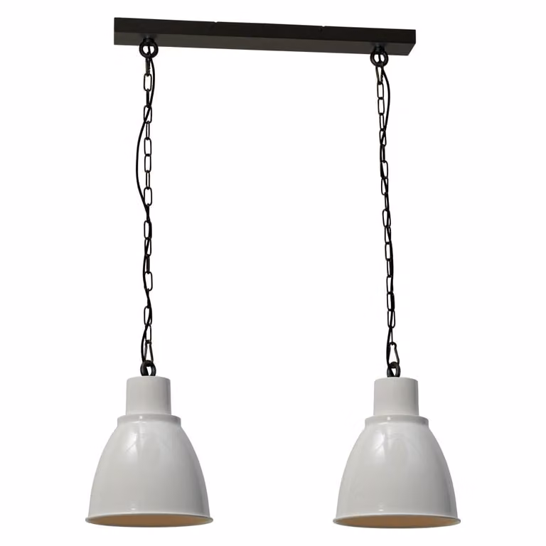 Masterlight Retro Industria hanglamp voor de eetkamer in wit en zwart met 2x27W metalen dome kappen