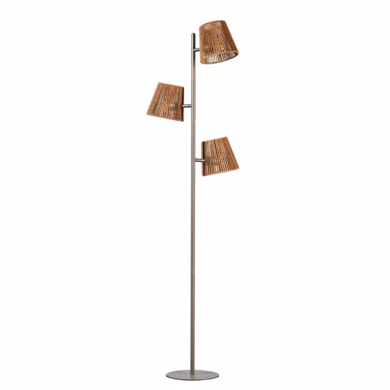 ETH Daan 3-lichts vloerlamp bruin met rotan
