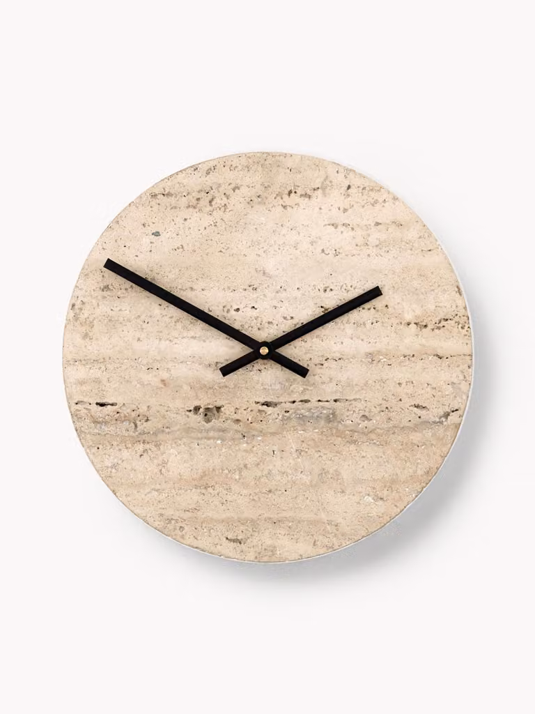 House Doctor Loko analoge wandklok van travertijn in beige en zwart, Diameter: 25 cm