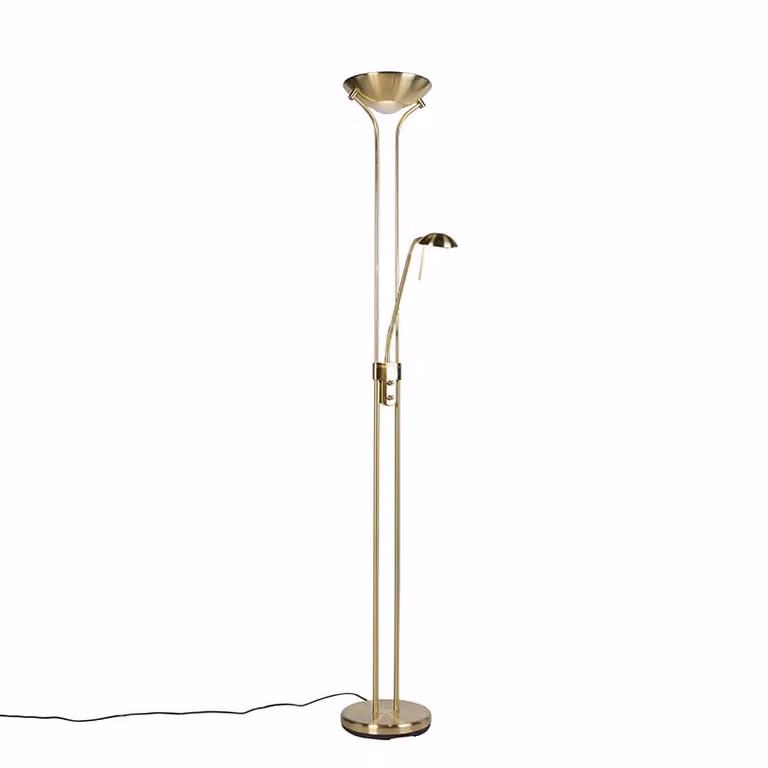 Qazqa Diva 2 Vloerlamp goud/messing met dimbare LED en leesfunctie