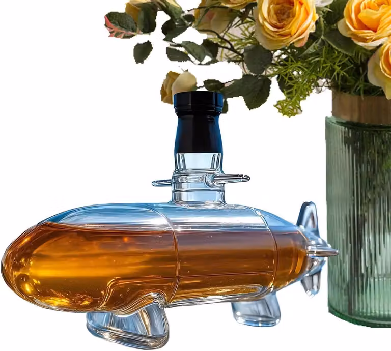 Transparante Whisky Karaf met Onderzeeër Ontwerp voor je Thuisbar, Breedte: 15,4 cm