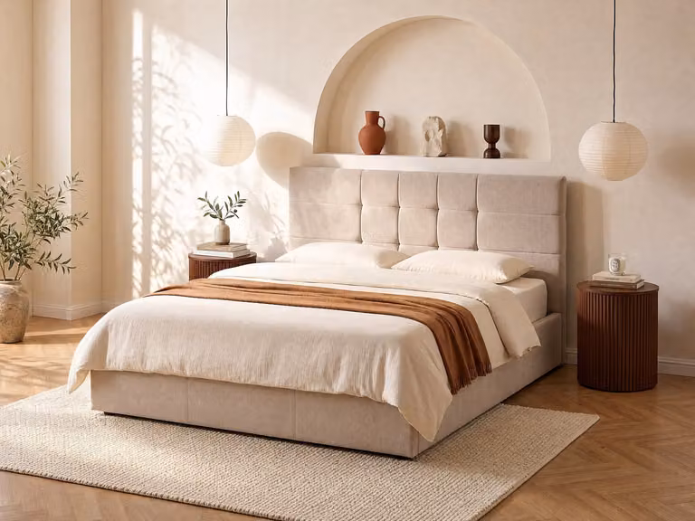 ELIAVA Bed met opbergruimte, Beige, Stof, 160 x 200 cm