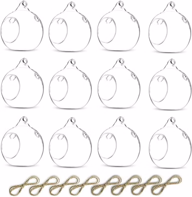 Nuptio Hangende Glazen Kaarshouder voor Tealights - Set van 12 - Decoratie