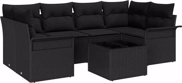 vidaXL Tuinset 7-delig met 6 zitplaatsen, zwart polyrotan, moderne L-vorm voor tuin of terras