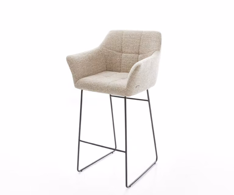 DELIFE Barstoel Yulo-Flex met Zachte Geweven Stof en Sledeonderstel, Beige/Zwart