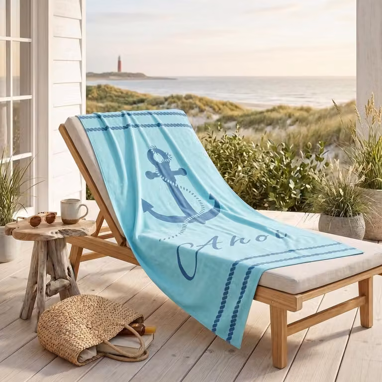 Badhanddoek met ankermotief, 100% katoen, maritiem design, Breedte: 90 cm, Lengte: 180 cm