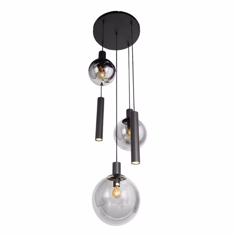 Steinhauer Bollique hanglamp zwart met amberkleurig glas, Ø 60 cm, 5 lichtpunten