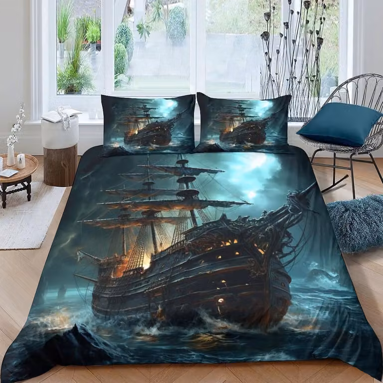 3-delige Piraat dekbedovertrek set met kussenslopen en ritssluiting, zachte microvezel, Kingsize