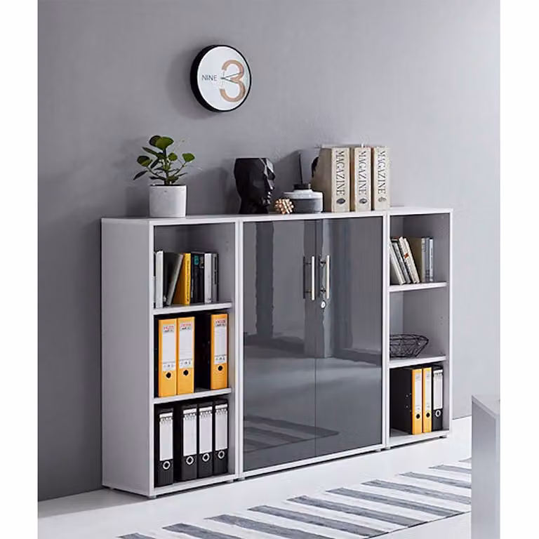 home24 Dossierkast 3-delig grijs en antraciet hoogglans Breedte: 114 cm