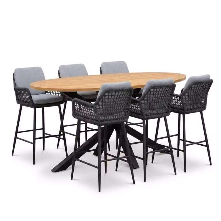 LUX outdoor living Cleve dining barset voor 6 personen in antraciet/Valencia Stone Grey, teakhout en touw, breedte: 240 cm