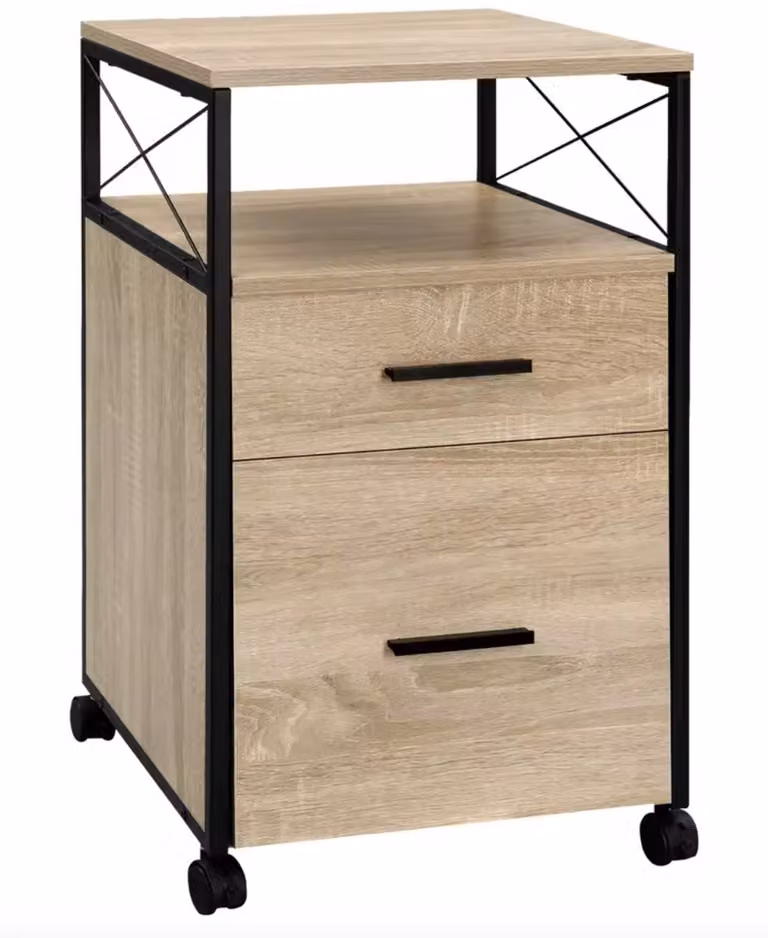 J&R Mobiele Archiefkast met 2 Laden en Hangmaplade Licht Eiken - Verrijdbare Rolcontainer voor Kantoor en Thuiswerkplek - B: 40 cm, D: 40 cm, H: 69 cm