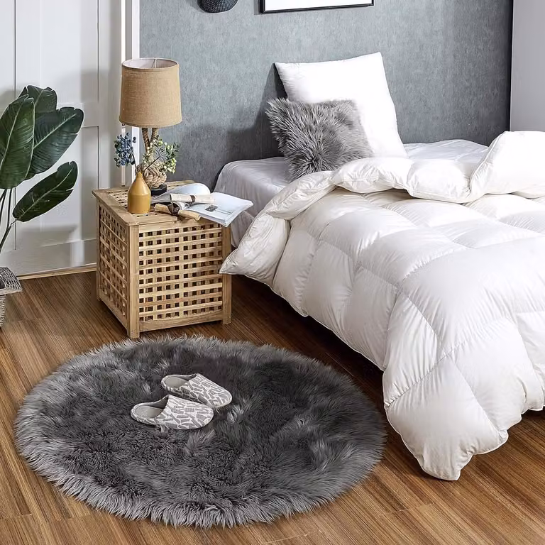 Rond lamsvacht tapijt - Donkergrijs - Faux fur vloerkleed - Diameter: 120 cm