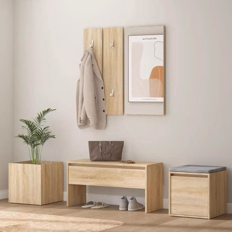 Garderobe Set Sonoma Eiken - Gangmeubelset met Spiegel en Schoenenrek - B/D/H: 80 x 30.5 x 40 cm