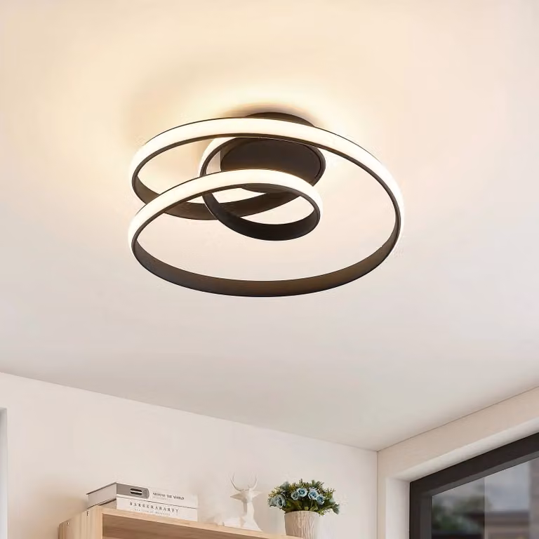 Lucande Sakina LED Plafondlamp - Zwart - Rond - Design - Dimbaar