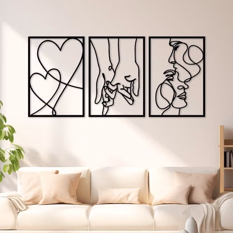 Minimalistische metalen wanddecoratie set van 3 voor romantische liefhebbers