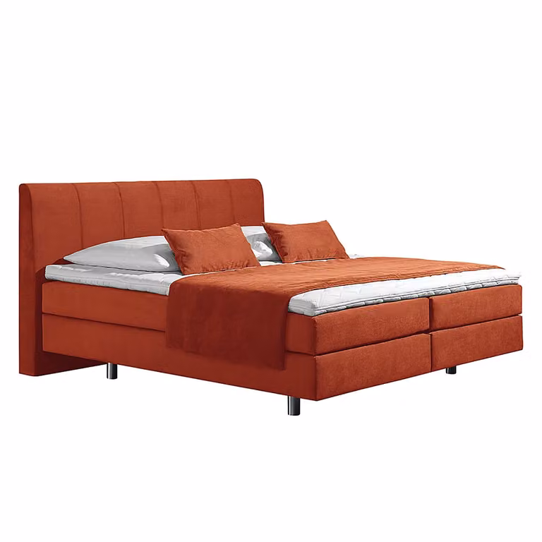 home24 Boxspring Baila Rood/Terracotta Geweven Stof 100 x 200 cm met H2 Pocketveringmatras