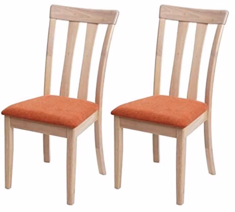 Set van 2 Eetkamerstoelen met Oranje Stoffering en Houten Frame