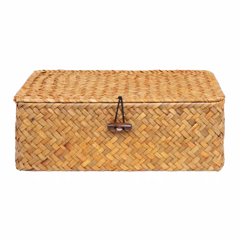 QUVIO Opbergmand met deksel - Rotan - Bruin - Maat M