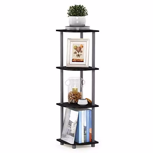 Furinno Compact multifunctioneel hoekrek met 4 niveaus, zwart/grijs, B/D/H: 29,46 x 29,46 x 110,49 cm