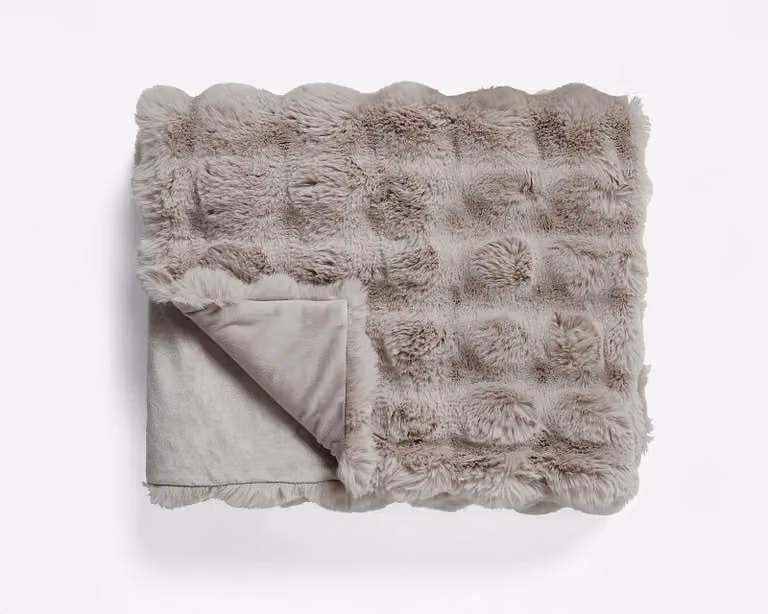 Primaviera Deluxe Plaid Pom Rabbit Fur Taupe/Rose 150 x 200 cm