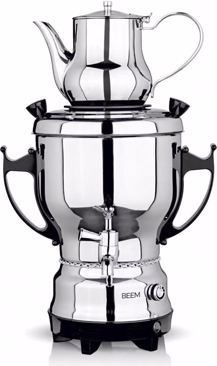 DS Produkte Beem Tea-Classic Roestvrijstalen samovar met afvoerkraan en 1 liter theepot, Zilver, 3 liter
