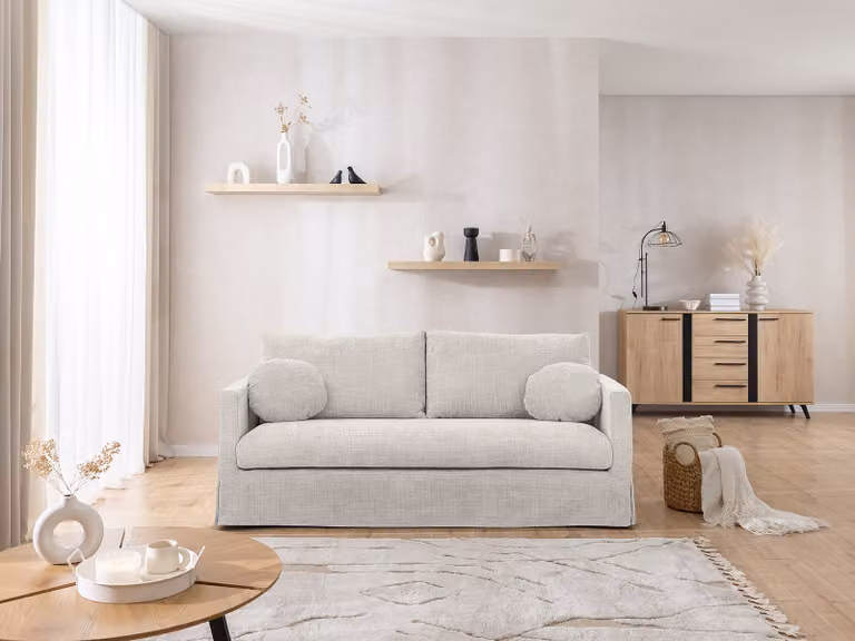 home24 Cristy Bankhoes voor 3-zitsbank, Grijs Chenille, Landelijk, B/D/H: 195 x 89 x 95 cm
