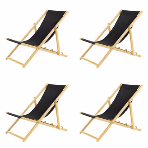 BAS Set van 4 inklapbare houten ligstoelen met beveiligingssysteem, zwart
