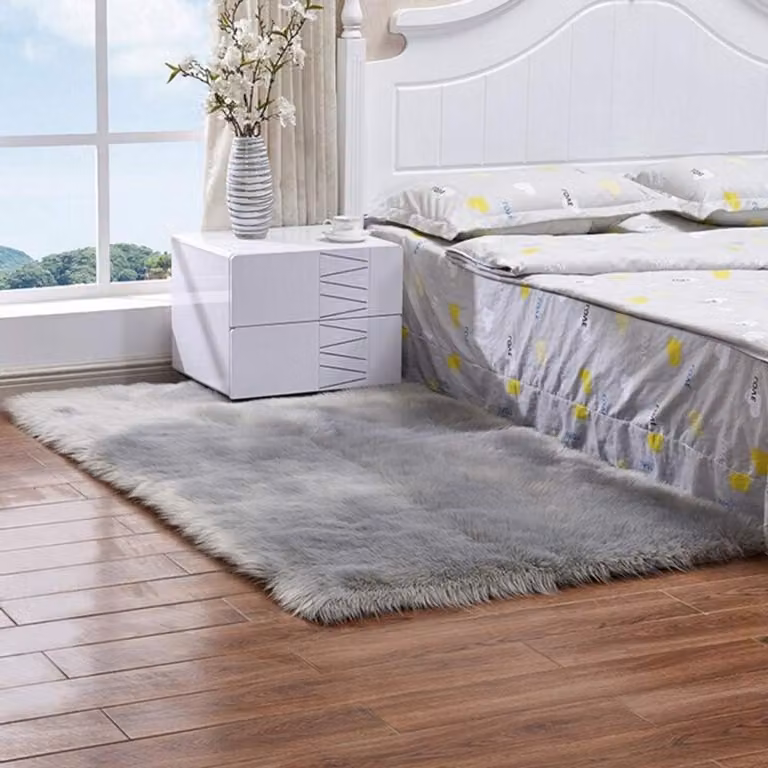 Grijs Vloerkleed met Lamswol Look en Hoge Pluche Pool - 80 x 180 cm