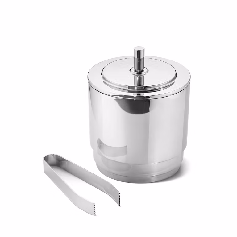Georg Jensen Manhattan ijsemmer met tang van roestvrij staal in zilver