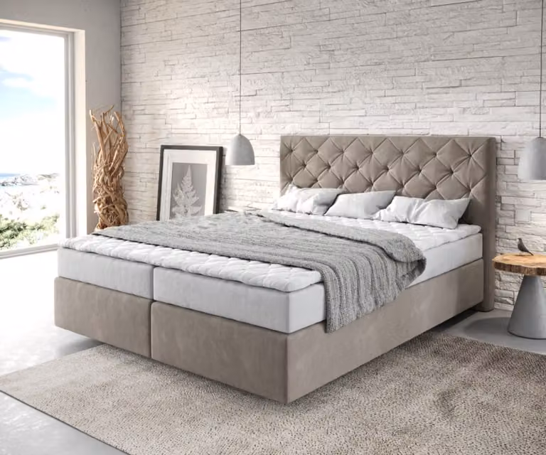DELIFE Boxspringbed Dream-Great Chesterfield Beige 160 x 200 cm