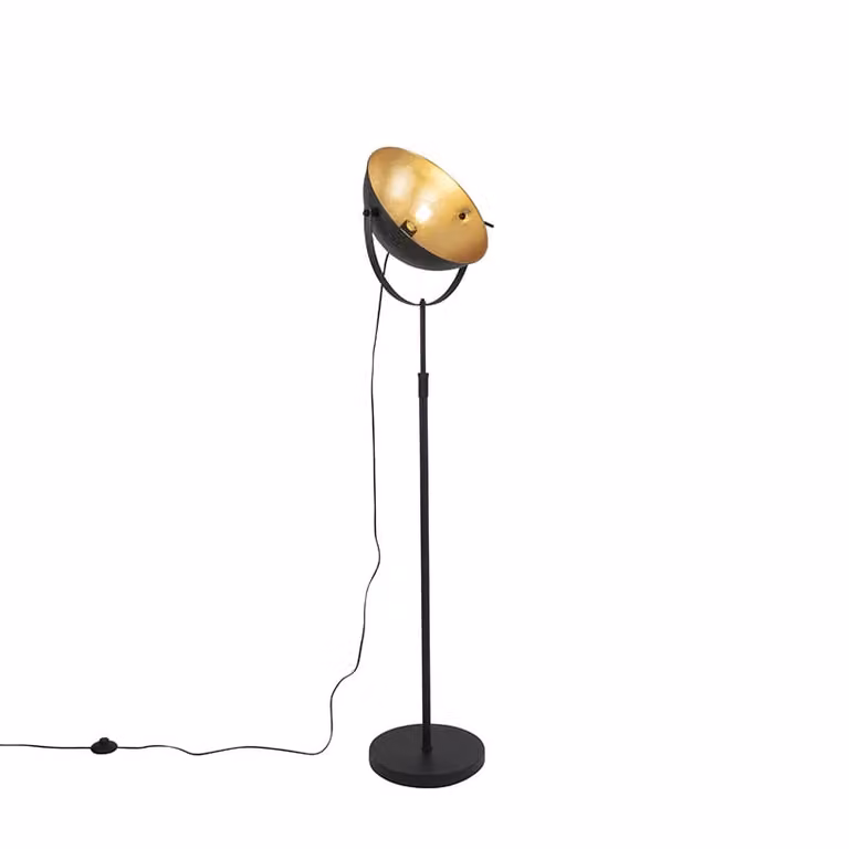 Qazqa Vloerlamp zwart en goud/messing verstelbaar van metaal met E27 fitting