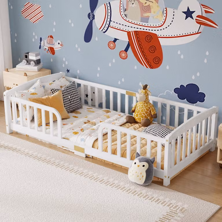 CHICFURN Kinderbed met veiligheidshekken en centrale ingang, wit, B: 90 cm, L: 200 cm