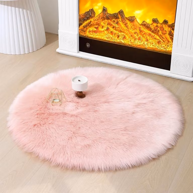 Rond Faux Fur Schapenvacht Vloerkleed voor Slaapkamer of Woonkamer, Diameter: 90 cm