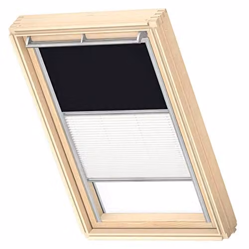 VELUX Verduisterend Rolgordijn Plus Plissé SK06 Zwart met Grijze Geleiders