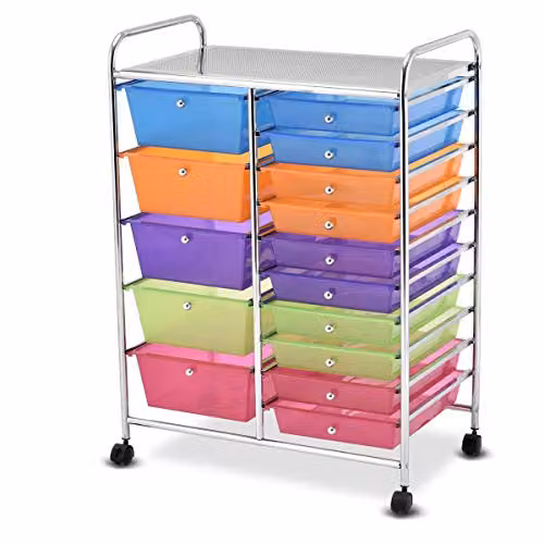 COSTWAY Rolwagen met 15 stapelbare laden en legvlak, B/D/H: 62,5 x 37 x 87 cm