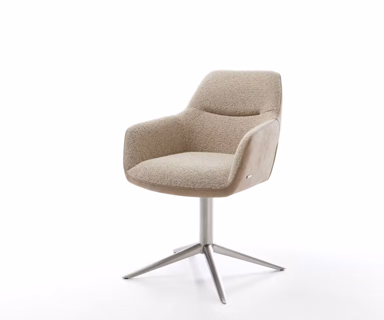 DELIFE Draaistoel Pejo-Flex met microfibre en boucle bekleding, beige/bruin/zilver, met roestvrij stalen kruispoot en rocker-functie