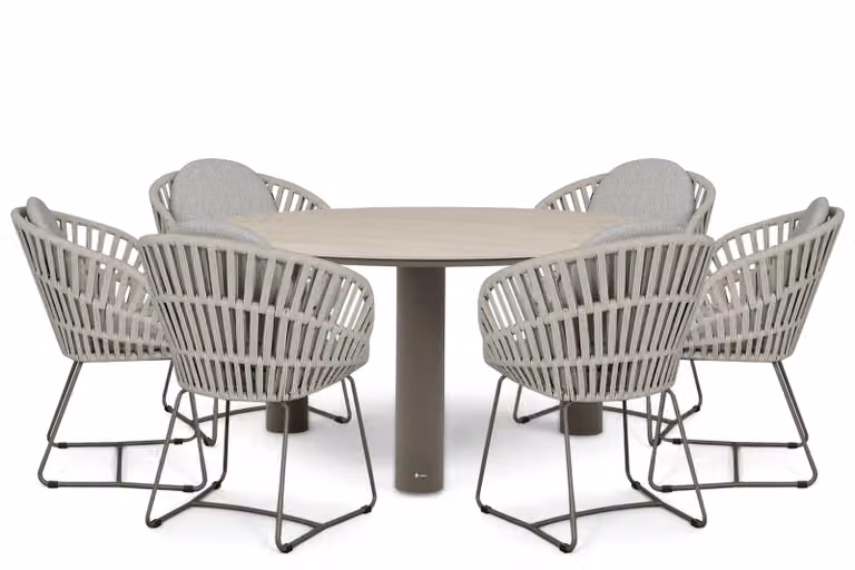 Santika Furniture Amara/Trino 7-delige tuinset met ronde tafel van 158 cm, bruin en grijs