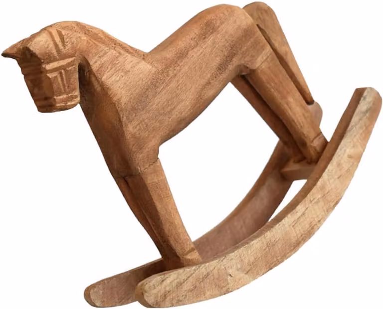 Houten Paard Figuur - Decoratie Beeldje in Scandinavische Stijl - Beige - B/D/H: 19 x 16 x 6 cm