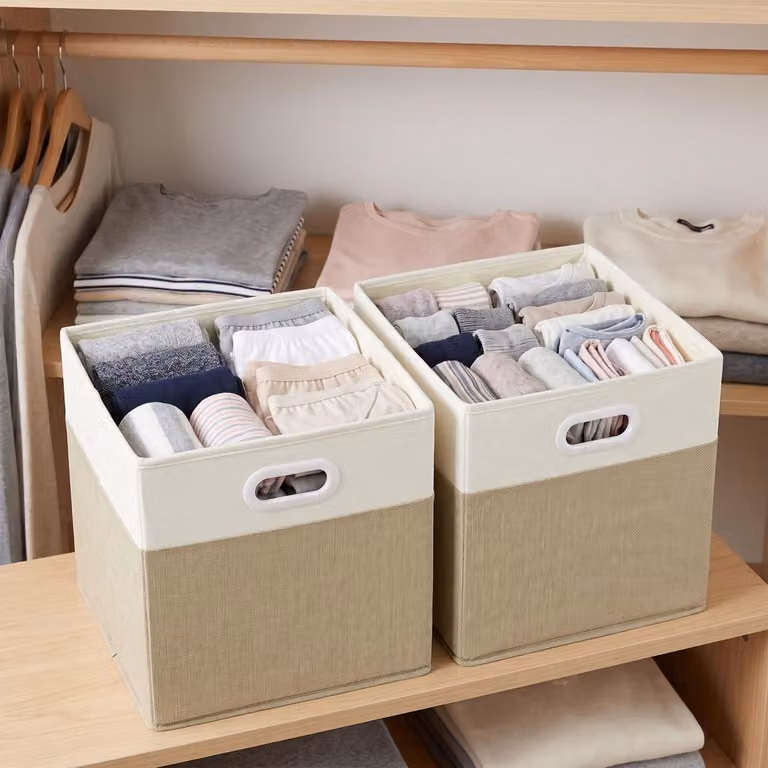 Luxento Set van 4 Opbergdozen voor Kinderen, Lichtkaki/Crèmewit, Opvouwbaar, B/D/H: 25 x 25 x 25 cm
