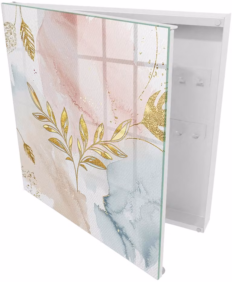 Tulup Sleutelkast Pastel Charm - Roze - B/D/H: 30 x 30 x 5 cm - Met 50 haken en glazen deuren