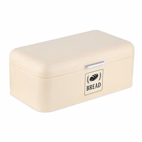 Relaxdays Retro Broodtrommel voor op het aanrecht met handvat, beige/zilver