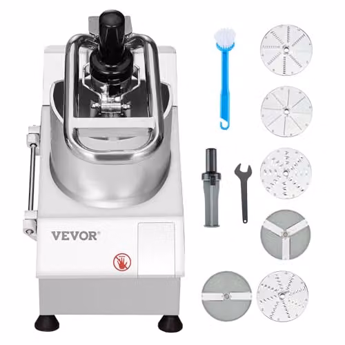 VEVOR Keukenmachine Groentesnijder met 2 Vulopeningen en 6 Afneembare Messen, Roestvrij Staal, Zilver