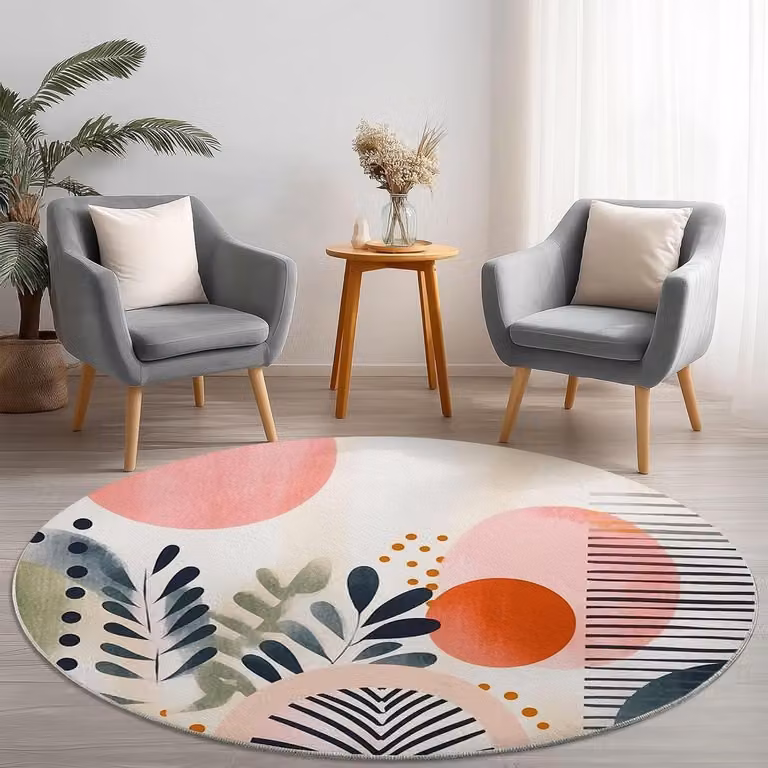 Rond Vloerkleed met Kleurrijk Botanisch en Boho Bloemenpatroon